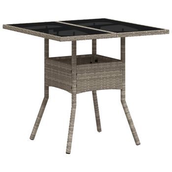 Mesa De Jardín | Mesa De Exterior Superficie De Vidrio Y Ratán Pe Gris 80x80x75 Cm