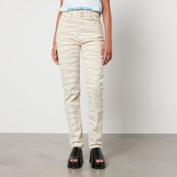 Ganni Swigy Zebra-Print Denim Straight-Leg Jeans - W29