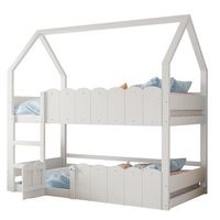 litera infantil en forma de casa 90x200 cm diseno seguro con puerta estructura de madera blanco