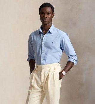 Polo Ralph Lauren para hombre. 710805564528 Camisa oxford teñida Custom Fit azul claro (XXL), Casual, Algodón, Manga larga