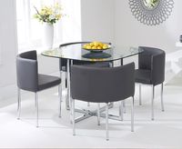 algarve glass stowaway dining table with grey high back stools - grey 4 chairs