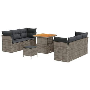 Conjunto De Sofá De Jardín Con Cojín 9 Pcs Gris Ratán Sintético Vidaxl