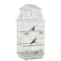 pawhut jaula para pajaros de acero con comederos perchas columpio y bandeja extraible 505x41x104 cm blanco