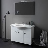 mueble de bano de pie de 105 cm 3 puertas blanco alto brillo espejo con lampara smeraldo