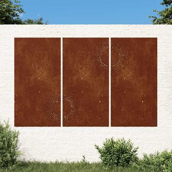 Adorno Pared Jardín 3 Uds Acero Corten Diseño Sol 105x55 Cm Cfw52228