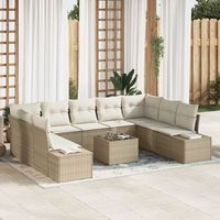 juego de sofa de jardin conjunto de 10 beige y crema ratan tela v8173 unico  beige