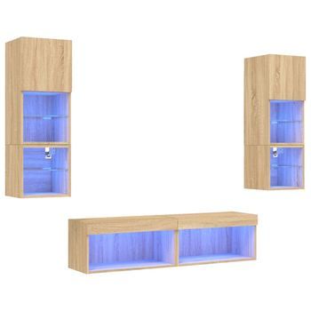 Muebles Tv Pared Con Led 6 Pzas Madera Ingeniería Roble Sonoma Vidaxl