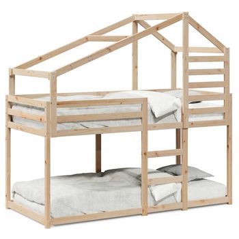 Litera Con Techo Madera Maciza De Pino 90x200 Cm