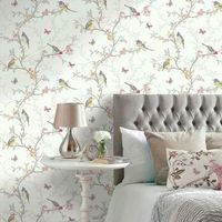 papel pintado romantico de pajaros y mariposas en ramas de arbol - birdie 564686 de gaulan - rollo de 10 m x 053 m