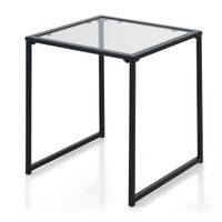 costway mesa auxiliar cuadrada con vidrio templado marco de metal mesa de cafe pequena para sala de estar terraza jardin 43 x 43 x 45 cm negro