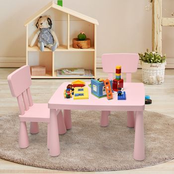 Set Mesa 2 Sillas Niños Comer Dibujar Manualidades Rosa 76,5x54,5x49,5 Cm
