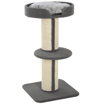 PawHut Árbol para Gatos Altura 91 cm de 3 Niveles con Nido Plataforma y Poste de Sisal 45x45x91 cm Gris