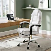 silla de oficina giratoria regulable en simil cuero blanco