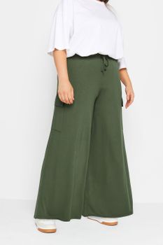 Yours Pantalón Ancho Cargo Caqui, Mujer Curvy Y Tallas Grandes, Yours