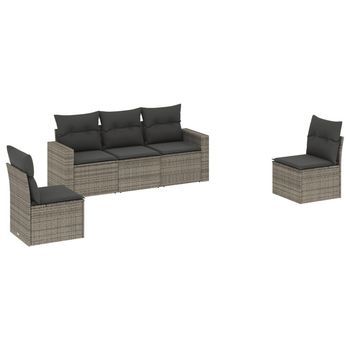 Juego De Sofás Jardín Con Cojines 5 Piezas | Mueble De Jardín Ratán Sintético Gris