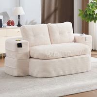 sofa cama 2-en-1 de suelo acolchado de terciopelo acanalado brazos ajustables respaldo alto asiento profundo portavasos beige