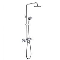 kibath columna de ducha termostatico con cano  altura regulable 85-115 cm  laton macizo cromo brillo  diseno redondo con rociador efecto lluvia y alcachofa  ideal techos altos