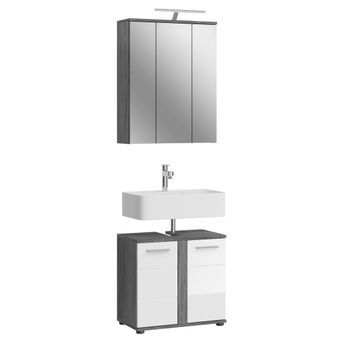 Conjunto De Muebles De Baño William – Gris Oscuro Y Blanco – 64x191x34 Cm – Con Led