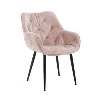 Silla con patas de metal y asiento en Terciopelo Rosado