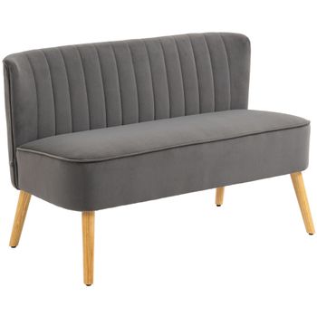 HOMCOM Sofá de 2 Plazas Tapizado en Terciopelo Asiento y Respaldo Acolchados Patas de Madera Carga 220 kg Gris Oscuro