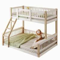 cama litera 90x200 y 140x200 con barandilla anticaidas y escalera estable madera maciza litera blanca y madera natural