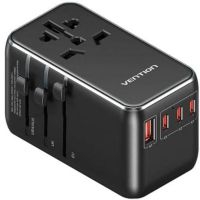 cargador de pared universal vention fjgb0 120w gan 3xusb-c 1xusb-a fusible 10a viaje negro