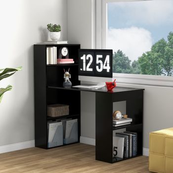 Escritorio De Computadora Con Estantería De Almacenamiento Mesa Reversible Para Oficina Dormitorio Negro 122 X 51 X 122 Cm Cfw74449