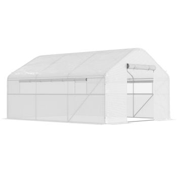 Outsunny Invernadero de Jardín Invernadero de Túnel con Cubierta de PE Anti-UV Puerta Enrollable con Cremallera 4x3x2 m Blanco   Aosom España