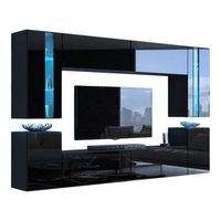 conjunto de muebles de salon negros colgantes coleccion cepto xxiv 240cm 8 muebles leds modulares
