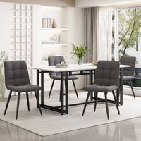 mesa de comedor con diseno de marmol - mdf  patas de metal negro - blanco