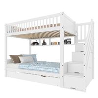 litera infantil con armario y cama nido extraible madera de pino y mdf 90x200 cm blanco