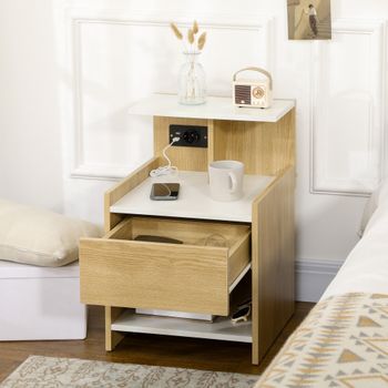 Mesita De Noche De Melamina De Madera Homcom 40x40x60 Cm Natural