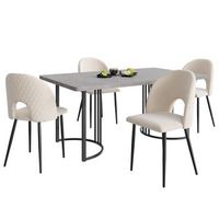juego de comedor moderno conjunto de mesa y 4 sillas mesa de comedor 140x80 con patas ajustables y diseno de rombos terciopelo metal y mdf gris y beige