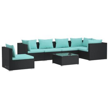 Set De Muebles De Jardín 7 Pzas Y Cojines Ratán Sintético Negro Vidaxl