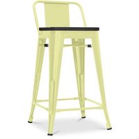 taburete de bar con respaldo diseno industrial - madera y acero - 60 cm -  stylix amarillo