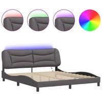 cama matrimonial  cama para adultos  estructura de cama con luz led cuero sintetico gris 180x200 cm