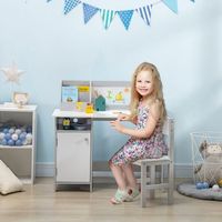 juego de mesa y silla infantil madera con pizarra blanca gris homcom