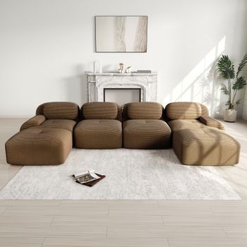 Sofá Modular En U - Mueble Para Salón Y Dormitorio - Pana - Marrón (388x178x75cm)