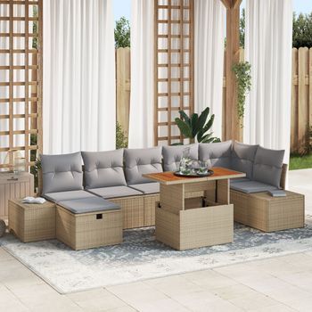 Set De Sofás De Jardín De 8 Piezas Con Cojines Beige De Ratán Sintético V2639 Unico / Beige