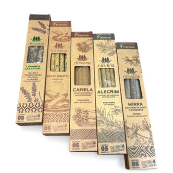 Pack de 5 cajitas de 5 varillas cada una  marca del pack Vadeincienso SE SIRVEN 5 DIFERENTES  ALEATORIAMENTE SEGUN EXISTENCIAS duración promedio de cada varilla 2 horas  25 varillas en total