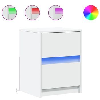 Mesita De Noche - Mesilla De Noche Con Luces Led Madera De Ingeniería Blanca Mc7599