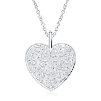 Cadena medallón corazón floral de plata 925