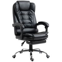 homcom silla de escritorio con reposapies silla ejecutiva giratoria con altura ajustable tapizada en pu y reposabrazos negro