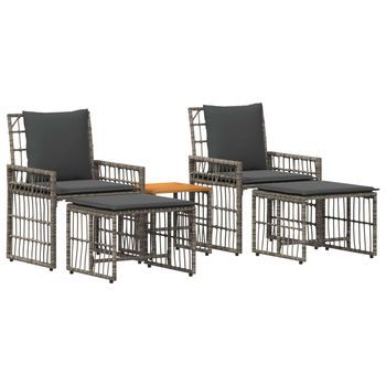 Juego De Muebles De Exterior 5 Piezas | Mobiliario De Jardín Negro Y Gris Oscuro