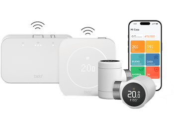 Termostato - tado X (2.ª generación): kit de inicio con 2 termostatos inteligentes para radiador, Inalámbrico, Control habitaciones múltiples, Blanco