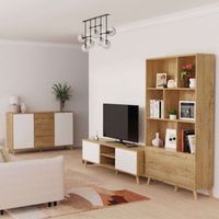 conjunto de muebles de salon comedor oslo en colores blanco mate y roble gold