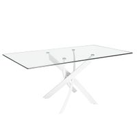 mesa comedor rectangular cristal templado y acero blanco