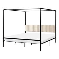 cama con dosel de metal doble con estructura metalica y cabecero tapizado 180 x 200 cm negro dannemois