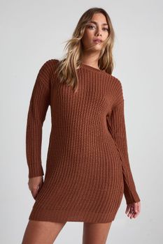 Vestido Jersey Con Cuello De Caja, Beige