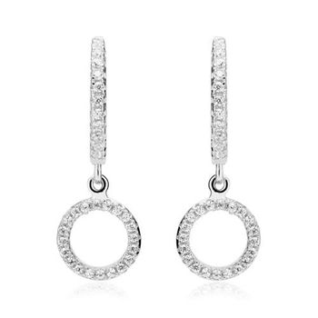 Pendientes de aro de plata 925 con colgantes circulares y circonitas